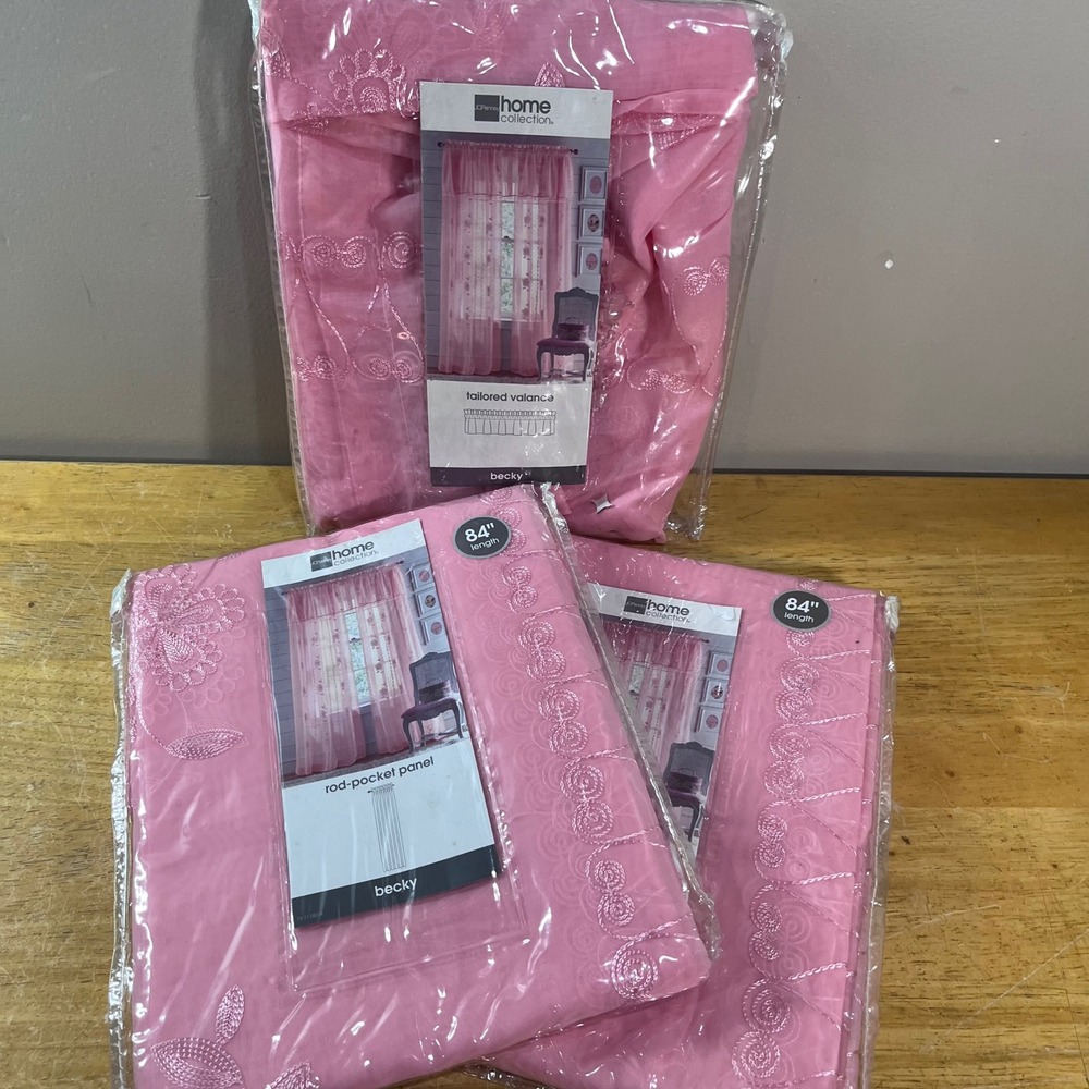 JCPenney Home Becky Curtain Set 84" Pink Embroidered Beaded Sheers 3pc